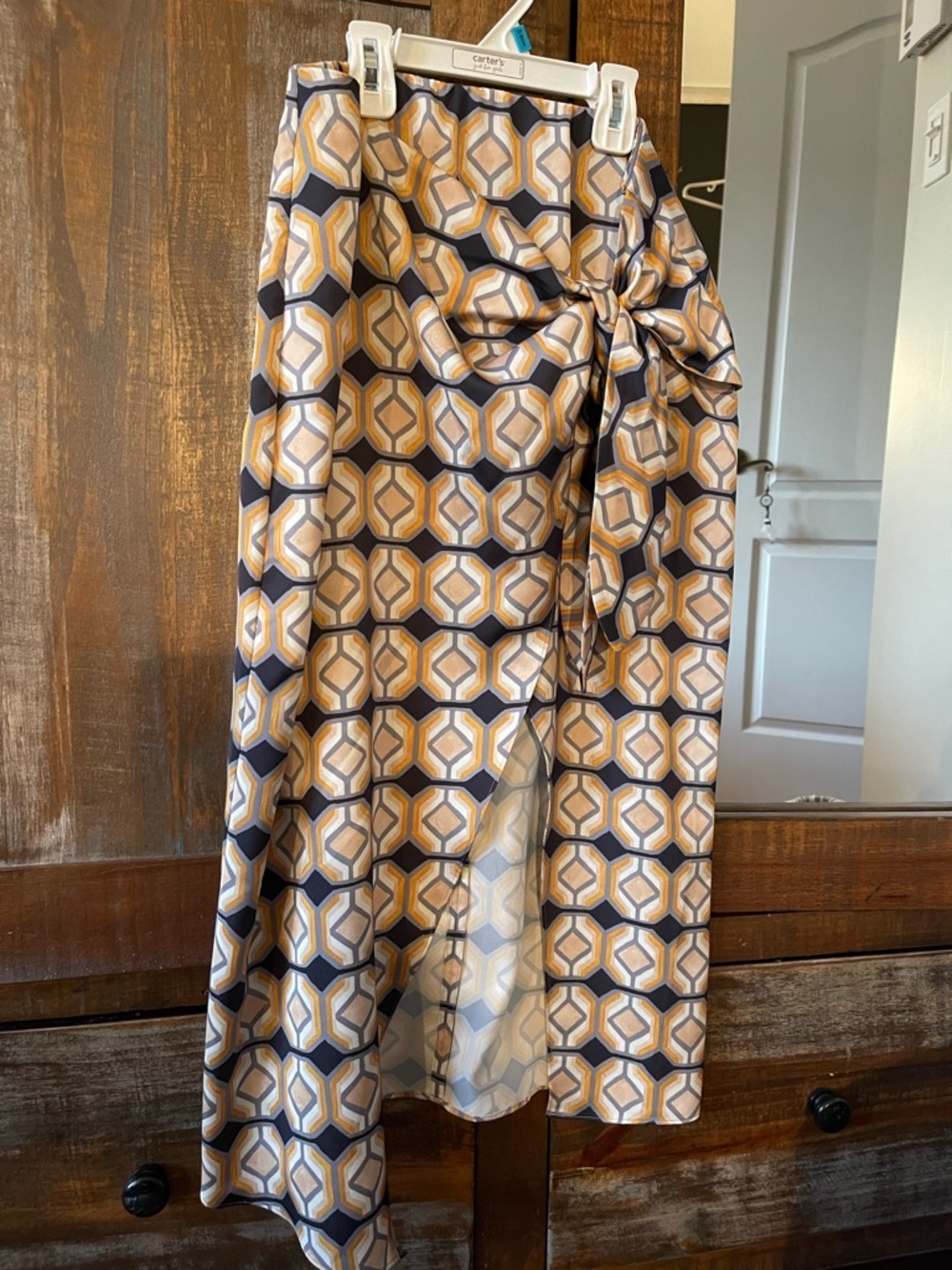 Aritzia Geometric Print Midi Skirt in Navy and Mustard